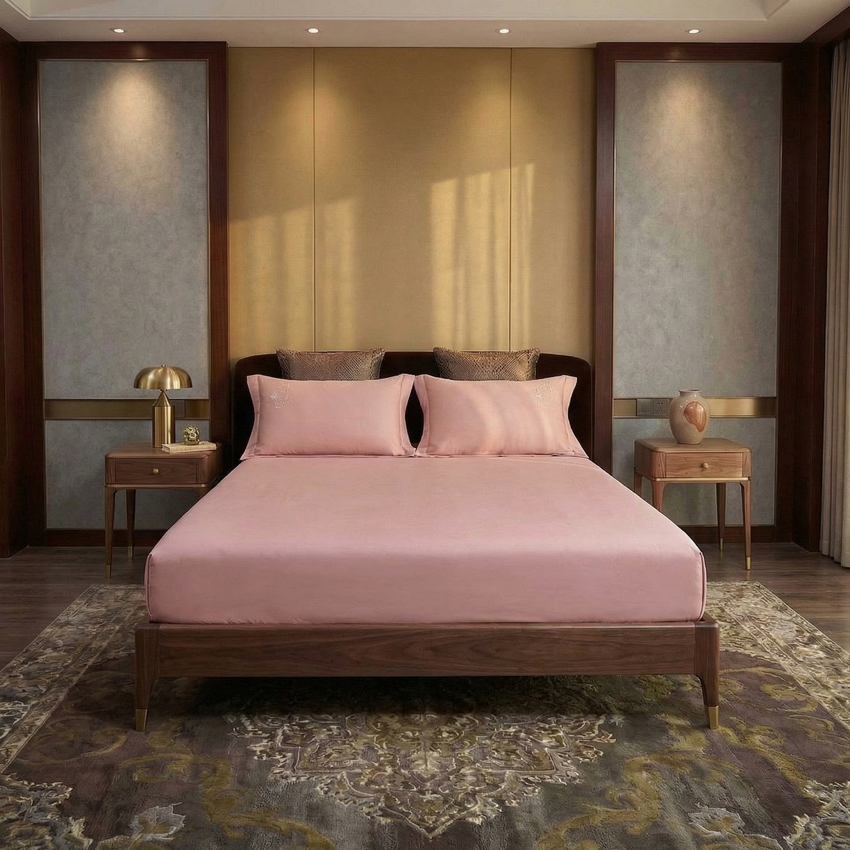 91家纺网 家纺一手货源 找家纺 U品汇 2026新款100支全棉纯棉长绒棉刺绣花四件套60S贡缎100%棉丝滑夏季冰丝凉爽 艾尚-豆沙