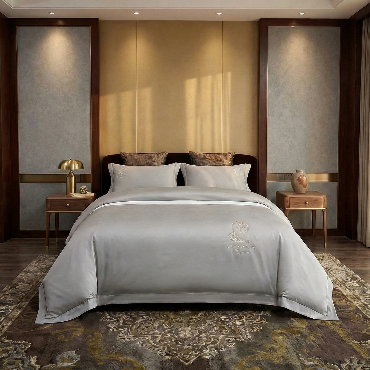 U品汇 2026新款100支全棉纯棉长绒棉刺绣花四件套60S贡缎100%棉丝滑夏季冰丝凉爽 艾尚-高级灰