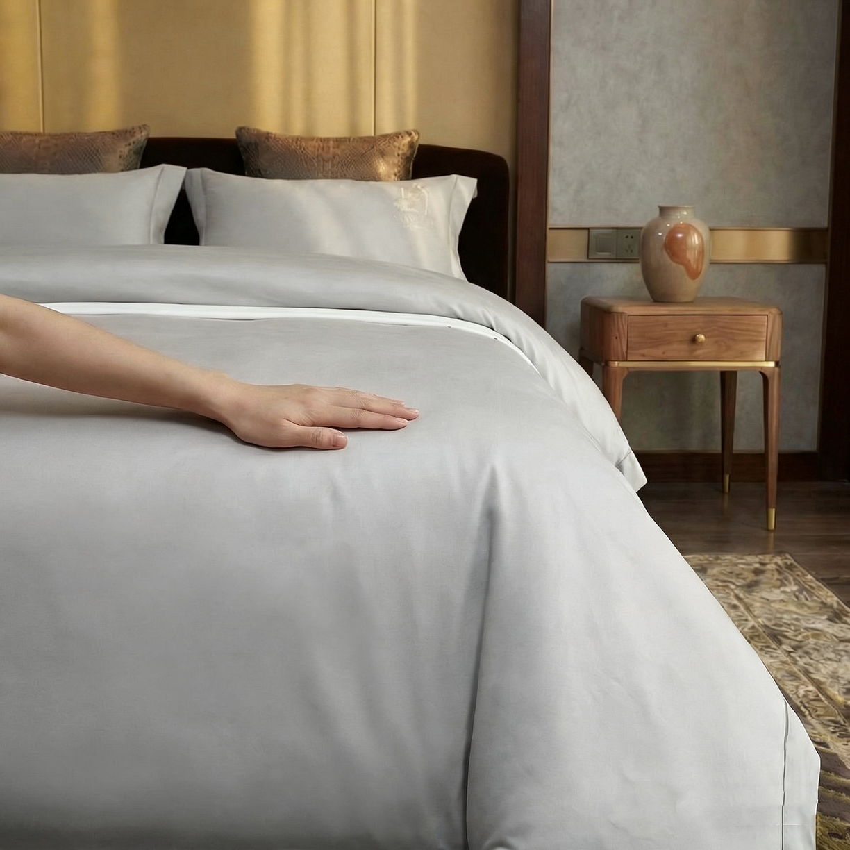 91家纺网 家纺一手货源 找家纺 U品汇 2026新款100支全棉纯棉长绒棉刺绣花四件套60S贡缎100%棉丝滑夏季冰丝凉爽 艾尚-高级灰