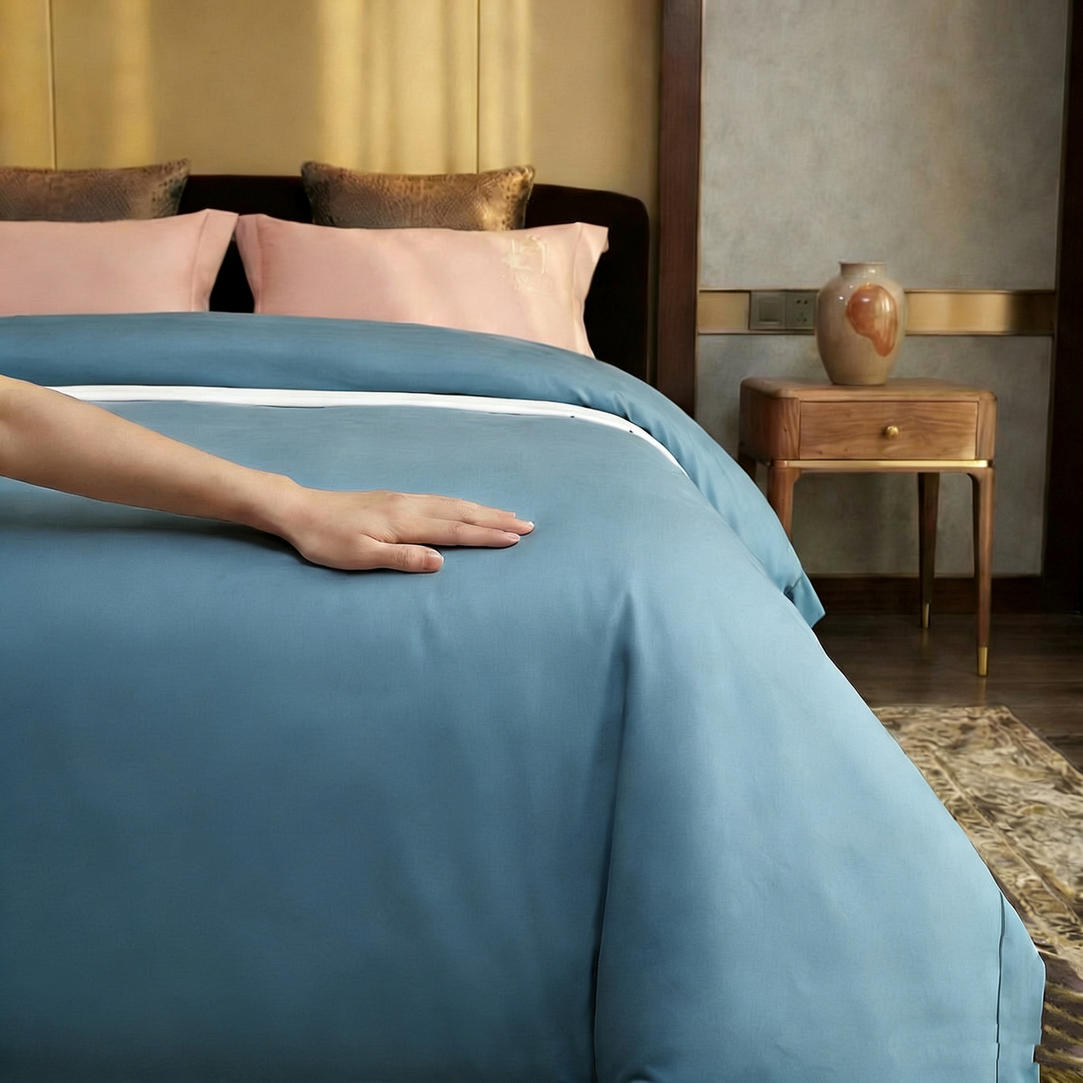 91家纺网 家纺一手货源 找家纺 U品汇 2026新款100支全棉纯棉长绒棉刺绣花四件套60S贡缎100%棉丝滑夏季冰丝凉爽 艾尚-深海蓝