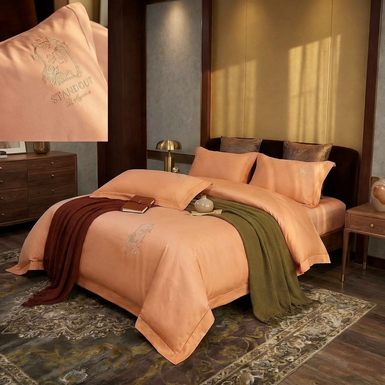 91家纺网 家纺一手货源 找家纺 U品汇 2026新款100支全棉纯棉长绒棉刺绣花四件套60S贡缎100%棉丝滑夏季冰丝凉爽 艾尚-微由桔