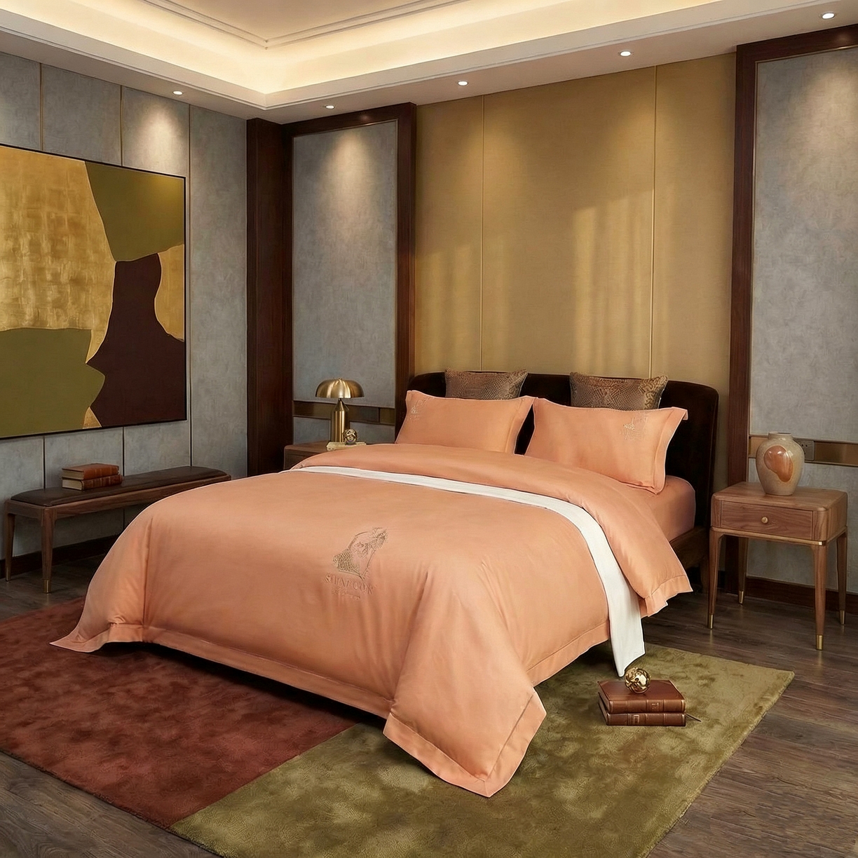 91家纺网 家纺一手货源 找家纺 U品汇 2026新款100支全棉纯棉长绒棉刺绣花四件套60S贡缎100%棉丝滑夏季冰丝凉爽 艾尚-微由桔