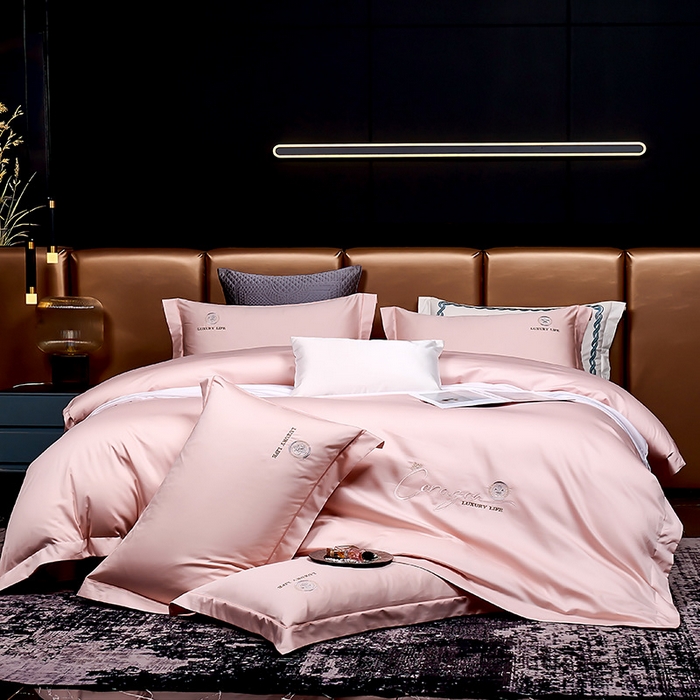 U品汇 2026新款100支全棉纯棉长绒棉刺绣花四件套60S贡缎100%棉丝滑夏季冰丝凉爽 简繁-豆沙