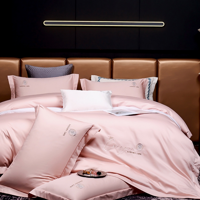 91家纺网 家纺一手货源 找家纺 U品汇 2026新款100支全棉纯棉长绒棉刺绣花四件套60S贡缎100%棉丝滑夏季冰丝凉爽 简繁-豆沙