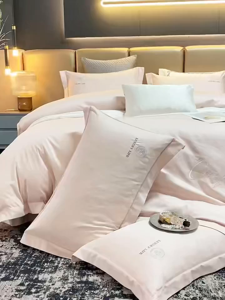 91家纺网 家纺一手货源 找家纺 U品汇 2026新款100支全棉纯棉长绒棉刺绣花四件套60S贡缎100%棉丝滑夏季冰丝凉爽 简繁-豆沙