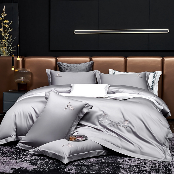 U品汇 2026新款100支全棉纯棉长绒棉刺绣花四件套60S贡缎100%棉丝滑夏季冰丝凉爽 简繁-高级灰