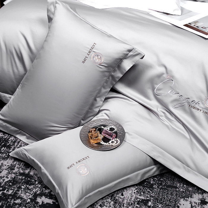 91家纺网 家纺一手货源 找家纺 U品汇 2026新款100支全棉纯棉长绒棉刺绣花四件套60S贡缎100%棉丝滑夏季冰丝凉爽 简繁-高级灰