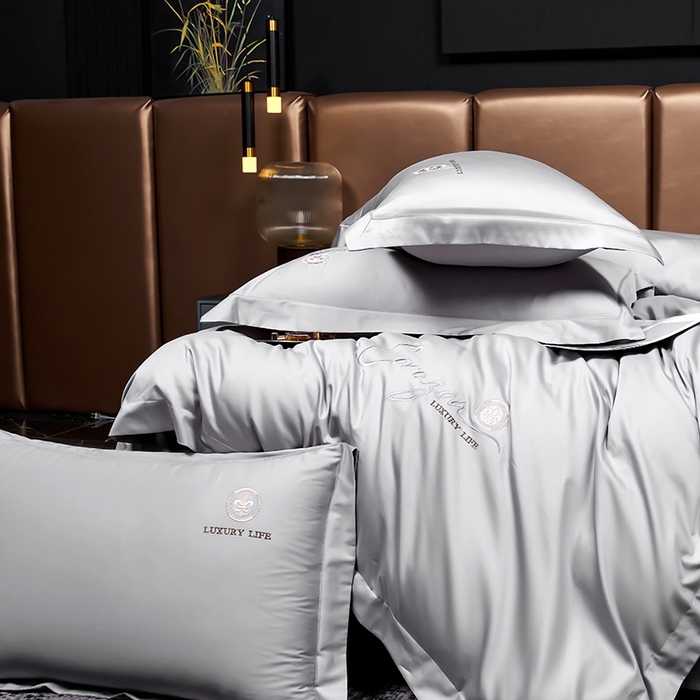 91家纺网 家纺一手货源 找家纺 U品汇 2026新款100支全棉纯棉长绒棉刺绣花四件套60S贡缎100%棉丝滑夏季冰丝凉爽 简繁-高级灰