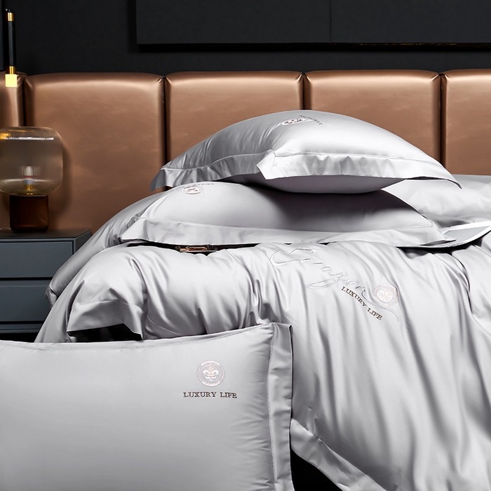 91家纺网 家纺一手货源 找家纺 U品汇 2026新款100支全棉纯棉长绒棉刺绣花四件套60S贡缎100%棉丝滑夏季冰丝凉爽 简繁-高级灰