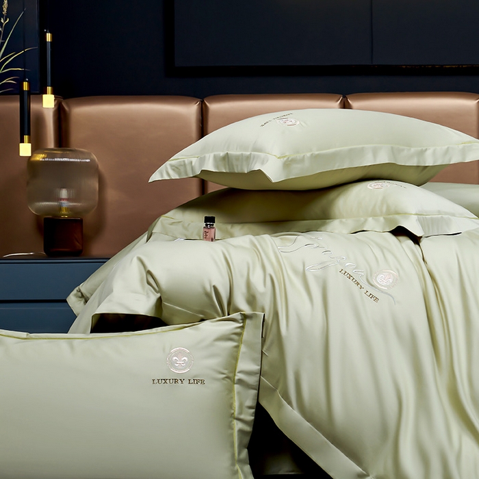 91家纺网 家纺一手货源 找家纺 U品汇 2026新款100支全棉纯棉长绒棉刺绣花四件套60S贡缎100%棉丝滑夏季冰丝凉爽 简繁-抹茶绿