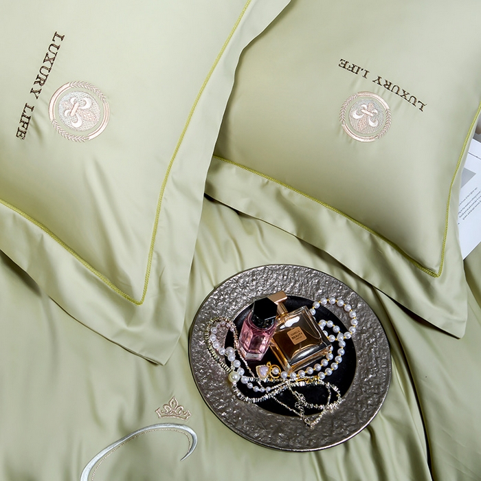 91家纺网 家纺一手货源 找家纺 U品汇 2026新款100支全棉纯棉长绒棉刺绣花四件套60S贡缎100%棉丝滑夏季冰丝凉爽 简繁-抹茶绿