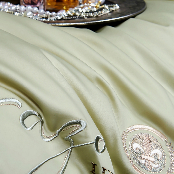 91家纺网 家纺一手货源 找家纺 U品汇 2026新款100支全棉纯棉长绒棉刺绣花四件套60S贡缎100%棉丝滑夏季冰丝凉爽 简繁-抹茶绿