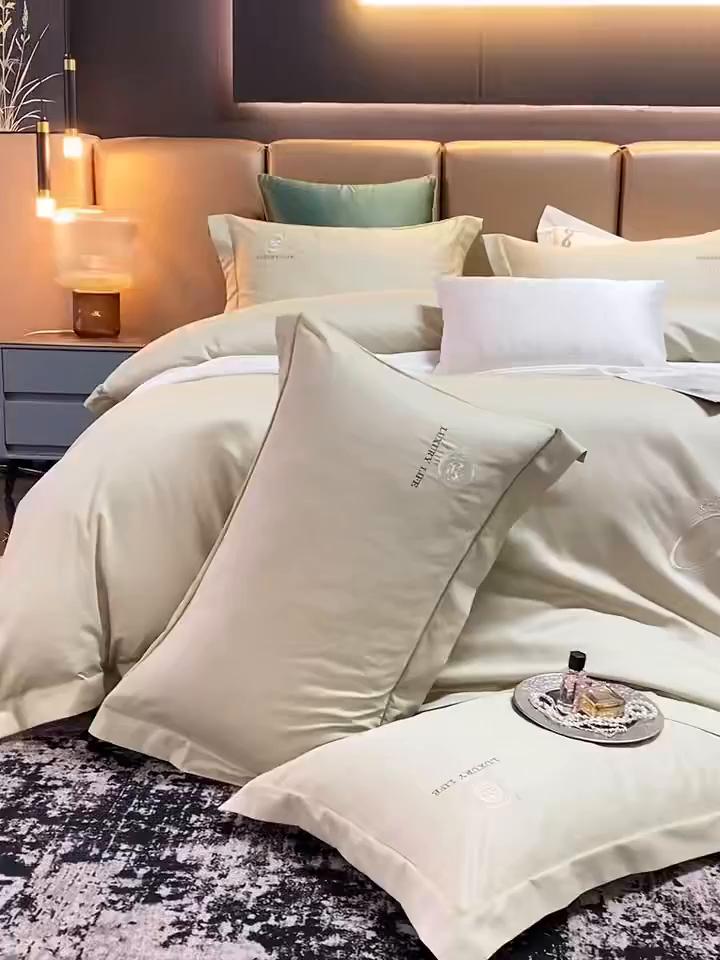 91家纺网 家纺一手货源 找家纺 U品汇 2026新款100支全棉纯棉长绒棉刺绣花四件套60S贡缎100%棉丝滑夏季冰丝凉爽 简繁-抹茶绿