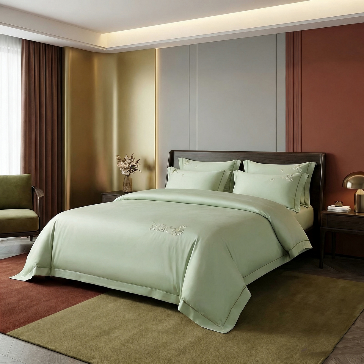 91家纺网 家纺一手货源 找家纺 U品汇 2026新款100支全棉纯棉长绒棉刺绣花四件套60S贡缎100%棉丝滑夏季冰丝凉爽 米拉-昧青