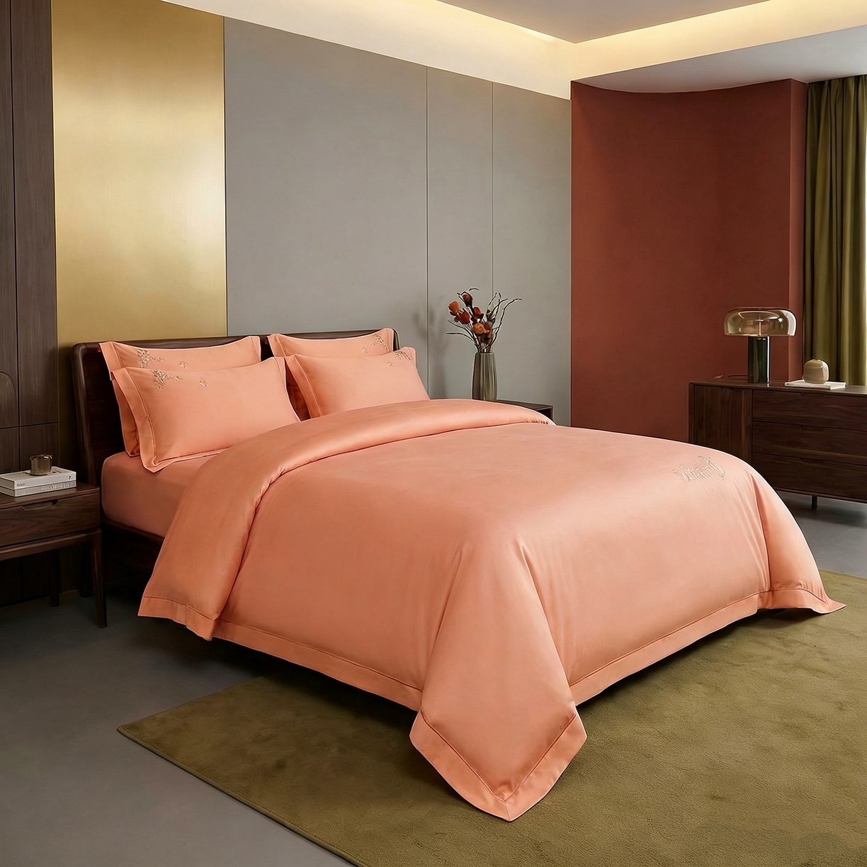 91家纺网 家纺一手货源 找家纺 U品汇 2026新款100支全棉纯棉长绒棉刺绣花四件套60S贡缎100%棉丝滑夏季冰丝凉爽 米拉-微由桔