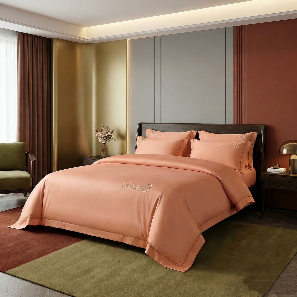 91家纺网 家纺一手货源 找家纺 U品汇 2026新款100支全棉纯棉长绒棉刺绣花四件套60S贡缎100%棉丝滑夏季冰丝凉爽 米拉-微由桔