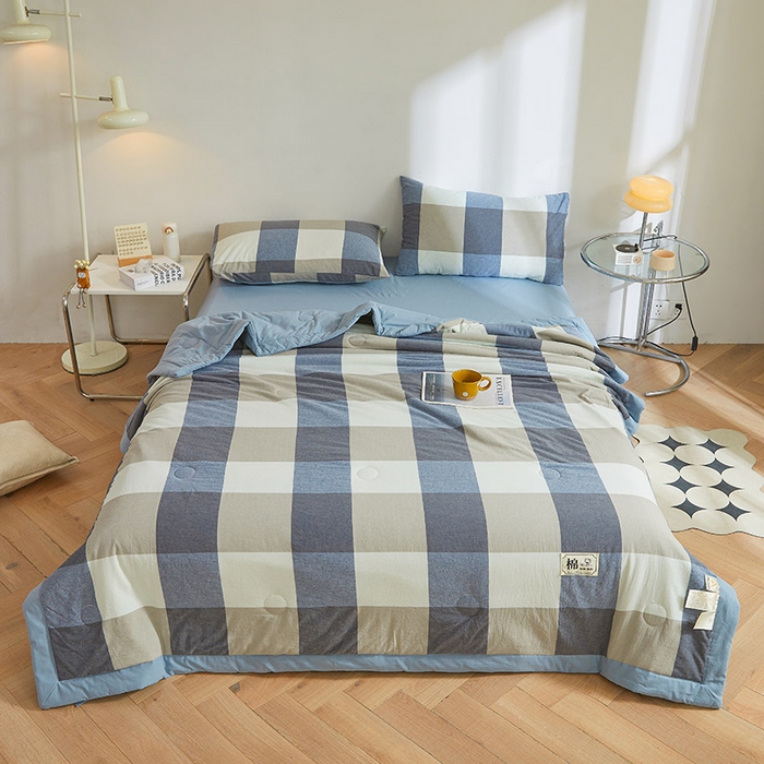 91家纺网 家纺一手货源 找家纺 晓时候 2026新款无印风100%新疆棉花被全棉夏被纯棉夏凉被空调被夏季被子被芯 莫奈蓝