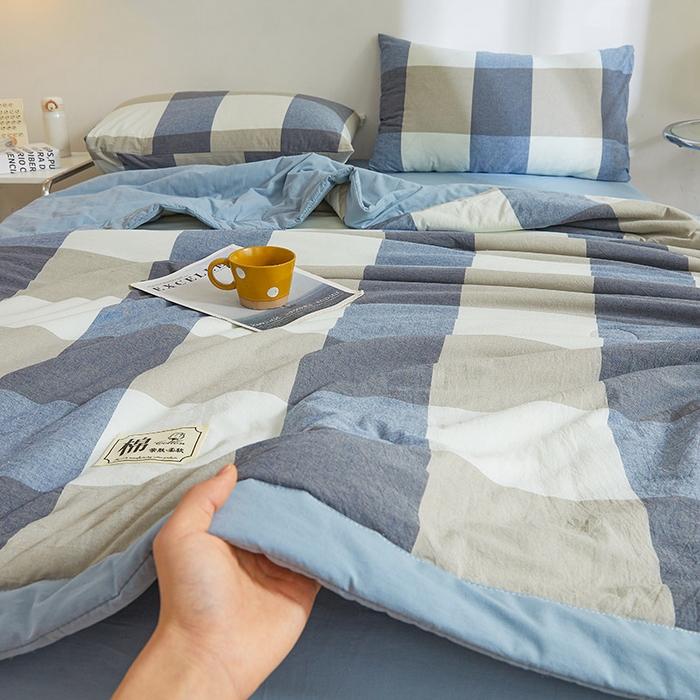 91家纺网 家纺一手货源 找家纺 晓时候 2026新款无印风100%新疆棉花被全棉夏被纯棉夏凉被空调被夏季被子被芯 莫奈蓝