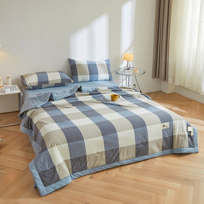 91家纺网 家纺一手货源 找家纺 晓时候 2026新款无印风100%新疆棉花被全棉夏被纯棉夏凉被空调被夏季被子被芯 莫奈蓝