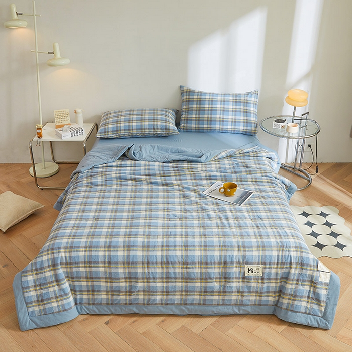 91家纺网 家纺一手货源 找家纺 晓时候 2026新款无印风100%新疆棉花被全棉夏被纯棉夏凉被空调被夏季被子被芯 莫妮蓝