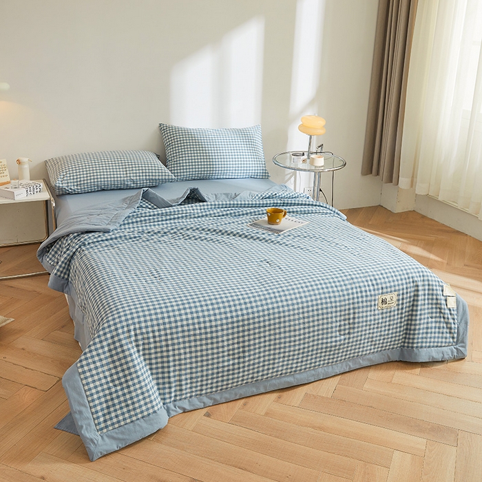 91家纺网 家纺一手货源 找家纺 晓时候 2026新款无印风100%新疆棉花被全棉夏被纯棉夏凉被空调被夏季被子被芯 布丁蓝