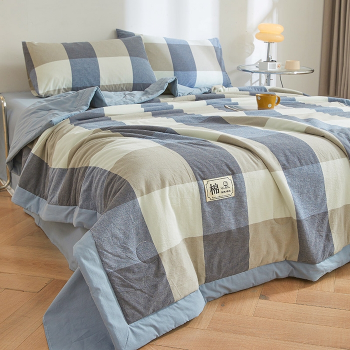 91家纺网 家纺一手货源 找家纺 晓时候 2026新款无印风100%新疆棉花被全棉夏被纯棉夏凉被空调被夏季被子被芯 莫奈蓝