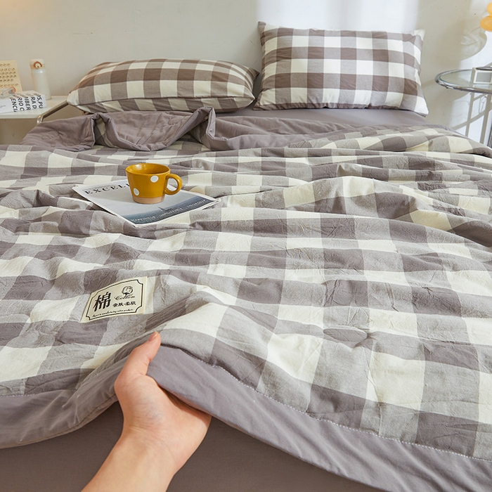 91家纺网 家纺一手货源 找家纺 晓时候 2026新款无印风100%新疆棉花被全棉夏被纯棉夏凉被空调被夏季被子被芯 绅灰格