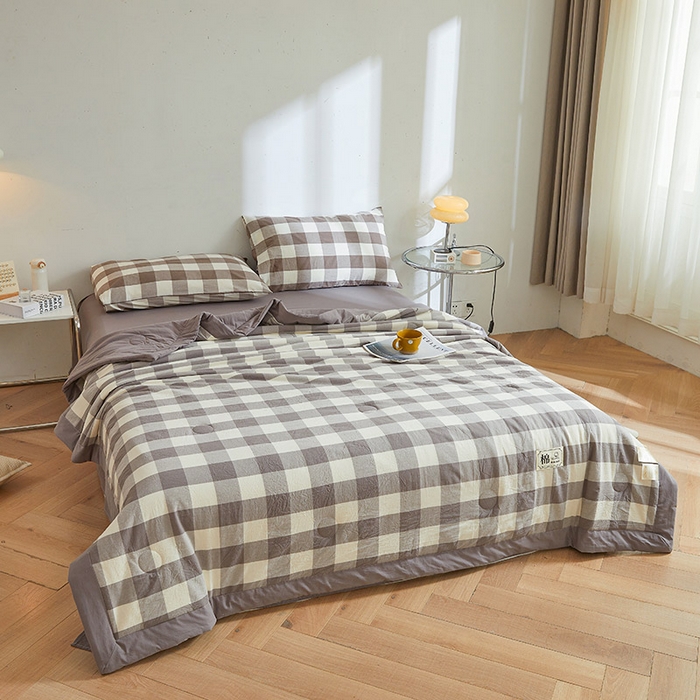 91家纺网 家纺一手货源 找家纺 晓时候 2026新款无印风100%新疆棉花被全棉夏被纯棉夏凉被空调被夏季被子被芯 绅灰格