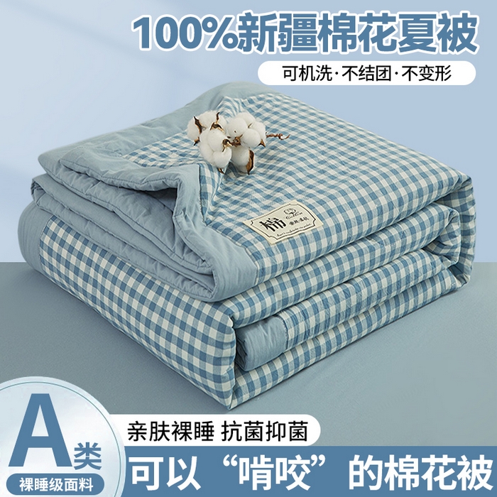 晓时候 2026新款无印风100%新疆棉花被全棉夏被纯棉夏凉被空调被夏季被子被芯 布丁蓝