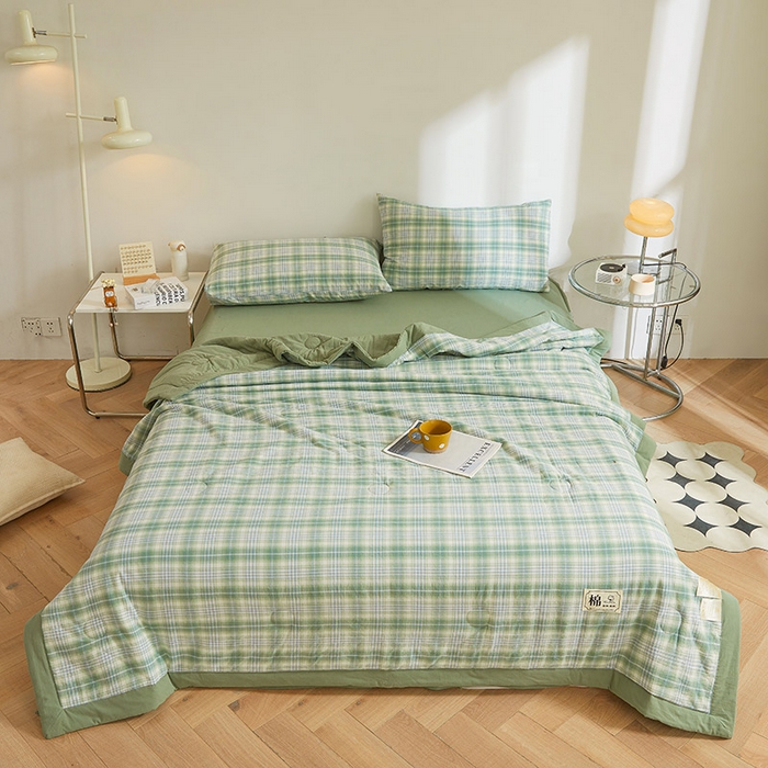 91家纺网 家纺一手货源 找家纺 晓时候 2026新款无印风100%新疆棉花被全棉夏被纯棉夏凉被空调被夏季被子被芯 青柠绿