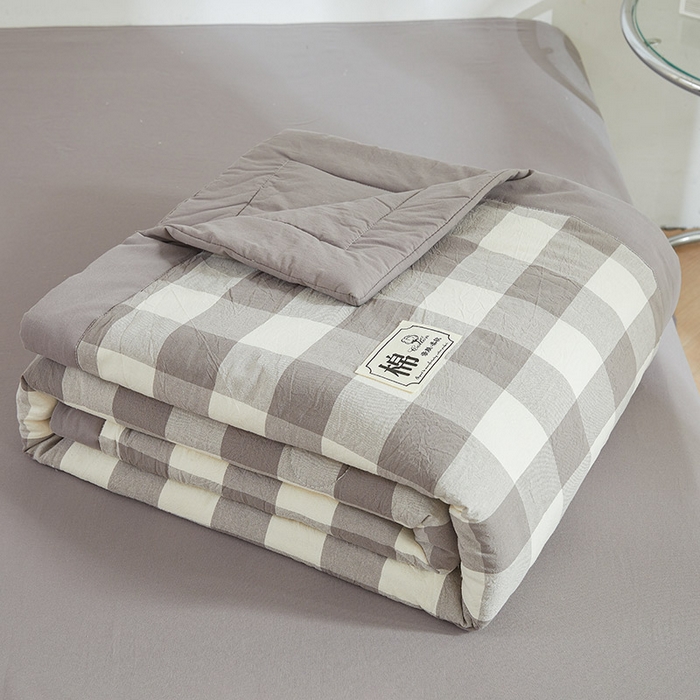 91家纺网 家纺一手货源 找家纺 晓时候 2026新款无印风100%新疆棉花被全棉夏被纯棉夏凉被空调被夏季被子被芯 绅灰格