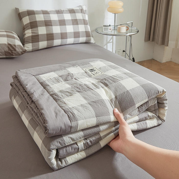 91家纺网 家纺一手货源 找家纺 晓时候 2026新款无印风100%新疆棉花被全棉夏被纯棉夏凉被空调被夏季被子被芯 绅灰格