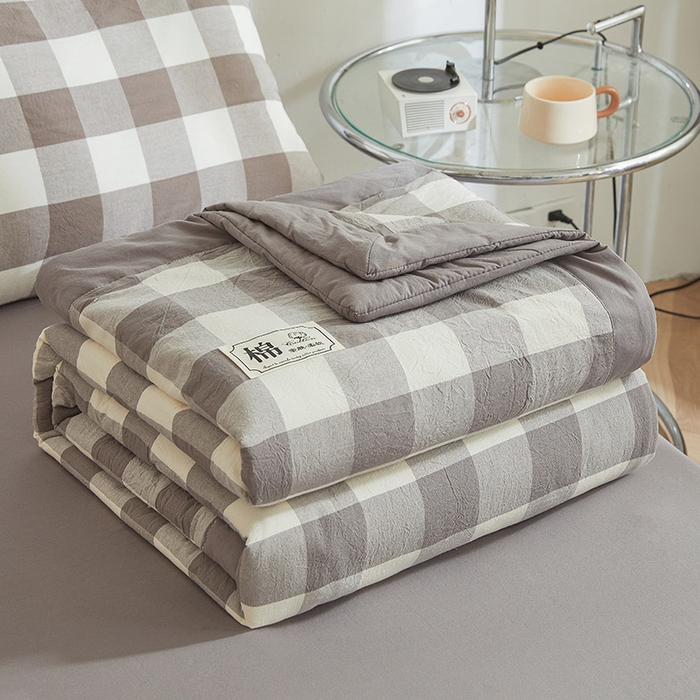 91家纺网 家纺一手货源 找家纺 晓时候 2026新款无印风100%新疆棉花被全棉夏被纯棉夏凉被空调被夏季被子被芯 绅灰格