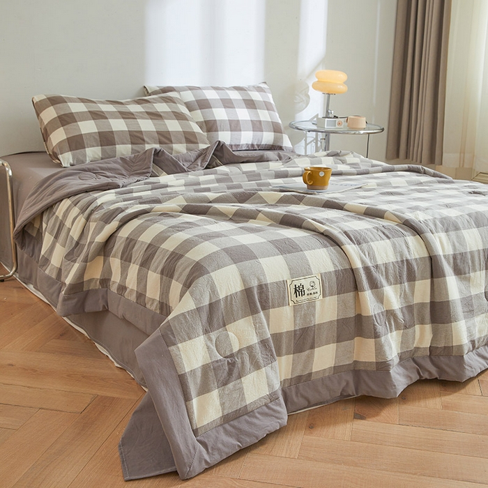 91家纺网 家纺一手货源 找家纺 晓时候 2026新款无印风100%新疆棉花被全棉夏被纯棉夏凉被空调被夏季被子被芯 绅灰格