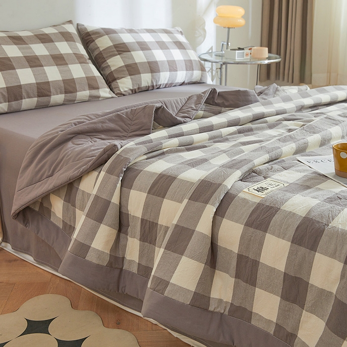 91家纺网 家纺一手货源 找家纺 晓时候 2026新款无印风100%新疆棉花被全棉夏被纯棉夏凉被空调被夏季被子被芯 绅灰格