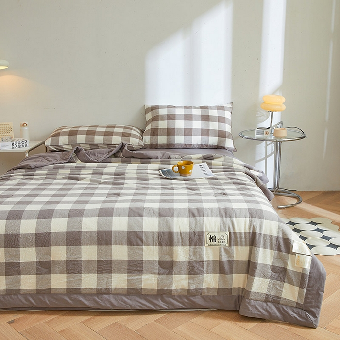 91家纺网 家纺一手货源 找家纺 晓时候 2026新款无印风100%新疆棉花被全棉夏被纯棉夏凉被空调被夏季被子被芯 绅灰格