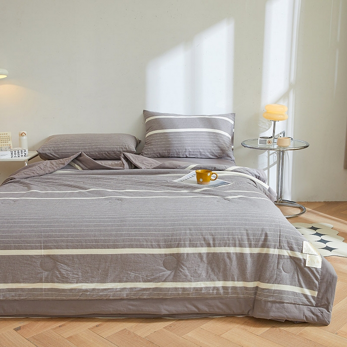 91家纺网 家纺一手货源 找家纺 晓时候 2026新款无印风100%新疆棉花被全棉夏被纯棉夏凉被空调被夏季被子被芯 条纹灰