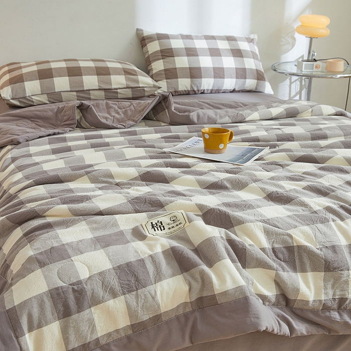 91家纺网 家纺一手货源 找家纺 晓时候 2026新款无印风100%新疆棉花被全棉夏被纯棉夏凉被空调被夏季被子被芯 绅灰格