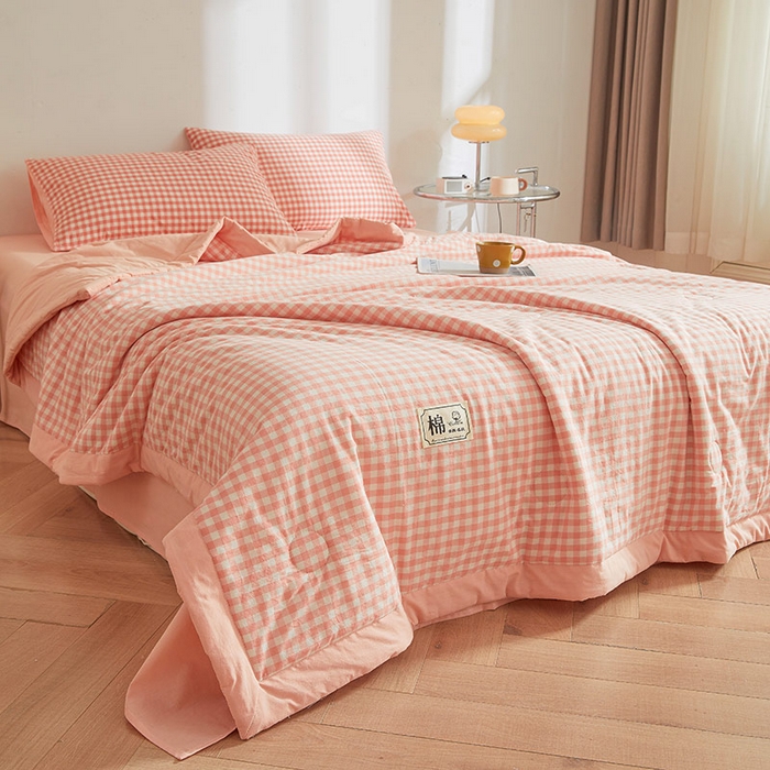 91家纺网 家纺一手货源 找家纺 晓时候 2026新款无印风100%新疆棉花被全棉夏被纯棉夏凉被空调被夏季被子被芯 蜜粉格