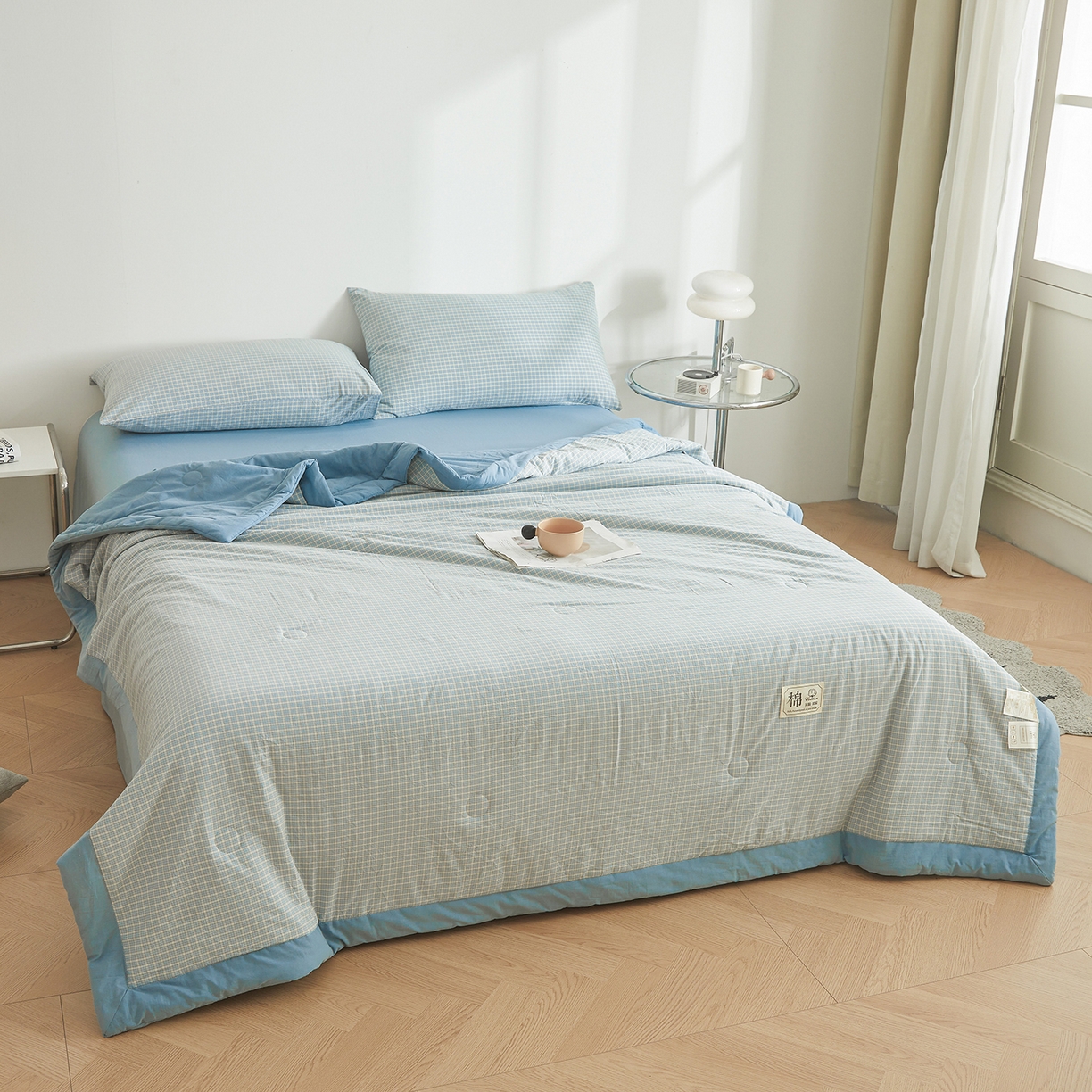 91家纺网 家纺一手货源 找家纺 晓时候 2026新款无印风100%新疆棉花被全棉夏被纯棉夏凉被空调被夏季被子被芯 米亚蓝