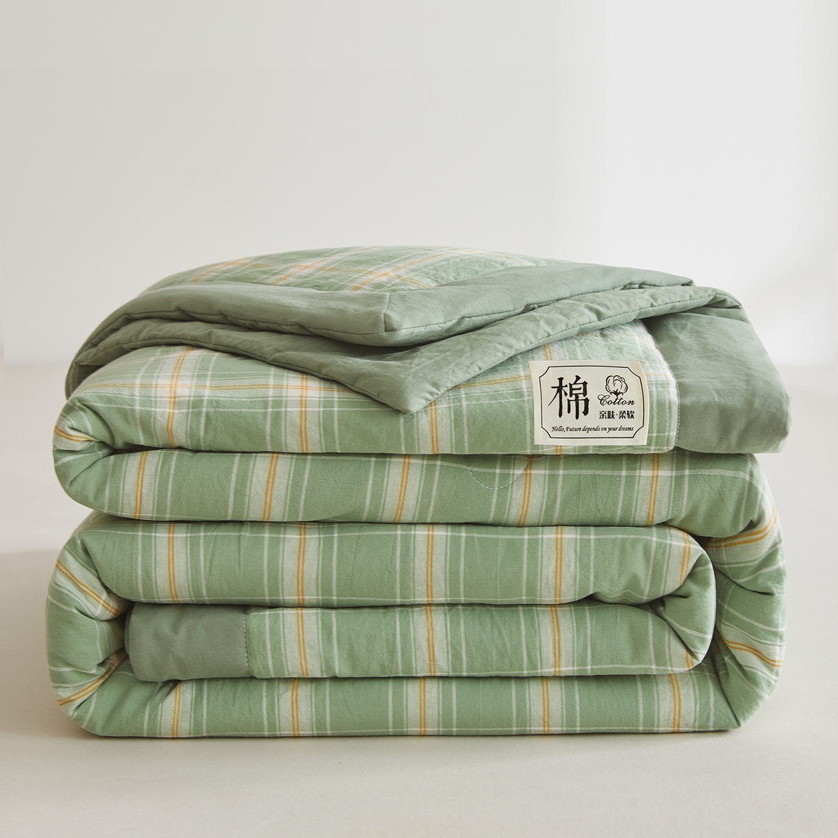 91家纺网 家纺一手货源 找家纺 晓时候 2026新款无印风100%新疆棉花被全棉夏被纯棉夏凉被空调被夏季被子被芯 里约绿