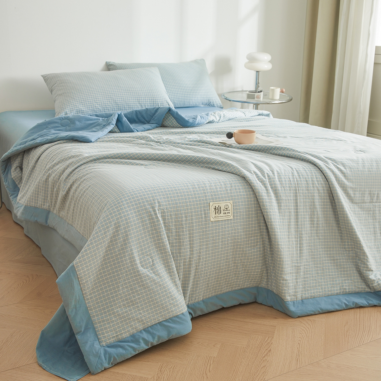 91家纺网 家纺一手货源 找家纺 晓时候 2026新款无印风100%新疆棉花被全棉夏被纯棉夏凉被空调被夏季被子被芯 米亚蓝