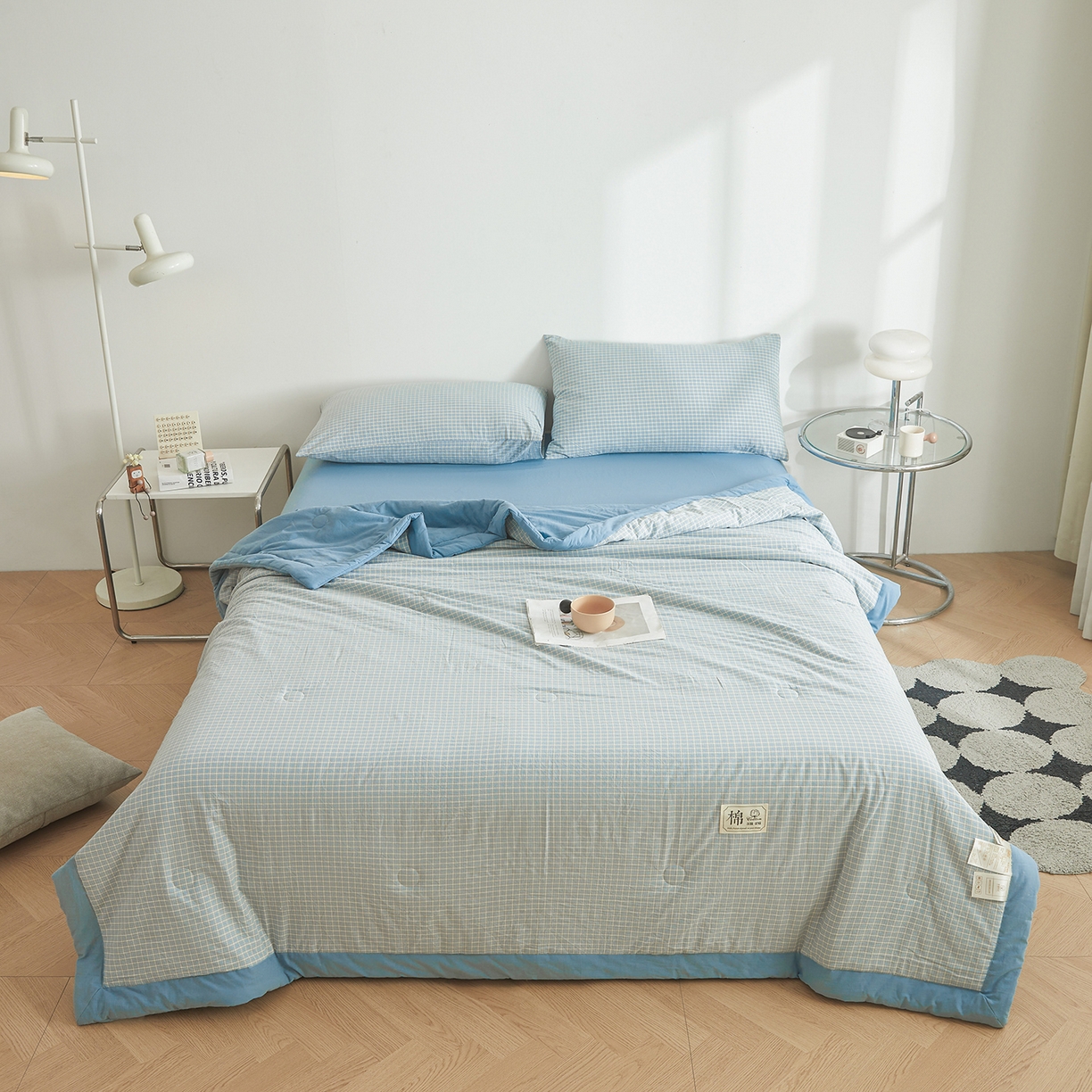 91家纺网 家纺一手货源 找家纺 晓时候 2026新款无印风100%新疆棉花被全棉夏被纯棉夏凉被空调被夏季被子被芯 米亚蓝