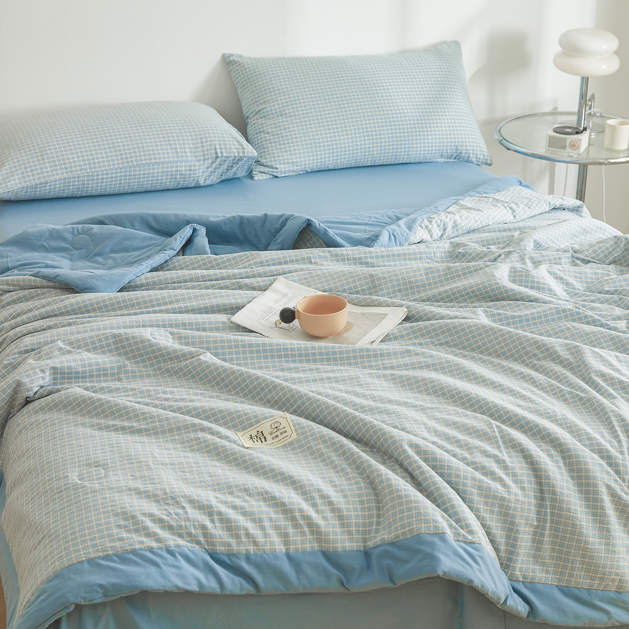 91家纺网 家纺一手货源 找家纺 晓时候 2026新款无印风100%新疆棉花被全棉夏被纯棉夏凉被空调被夏季被子被芯 米亚蓝