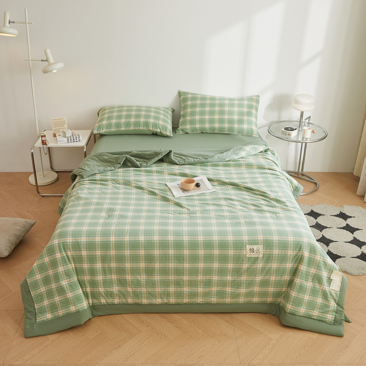 91家纺网 家纺一手货源 找家纺 晓时候 2026新款无印风100%新疆棉花被全棉夏被纯棉夏凉被空调被夏季被子被芯 里约绿