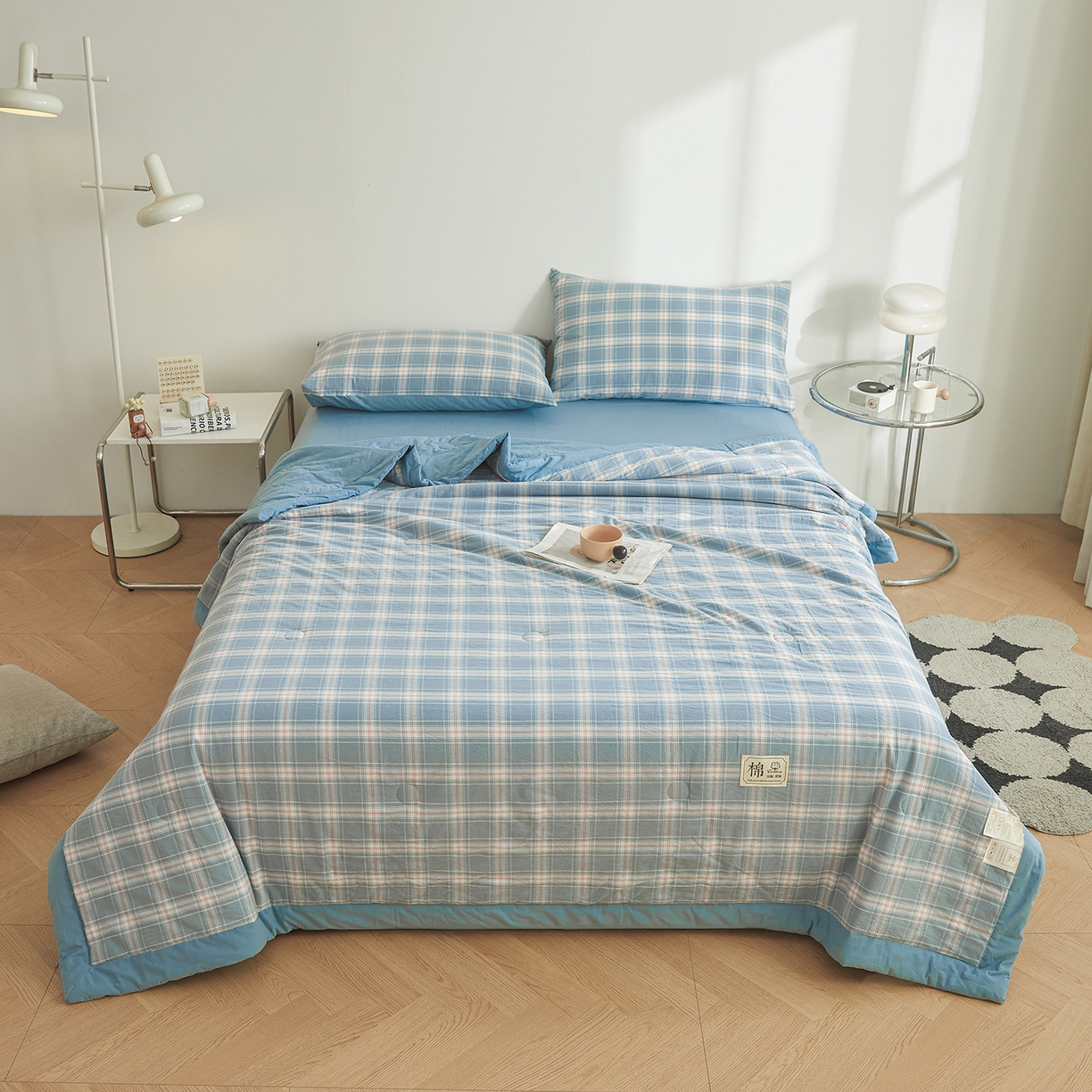 91家纺网 家纺一手货源 找家纺 晓时候 2026新款无印风100%新疆棉花被全棉夏被纯棉夏凉被空调被夏季被子被芯 里约蓝