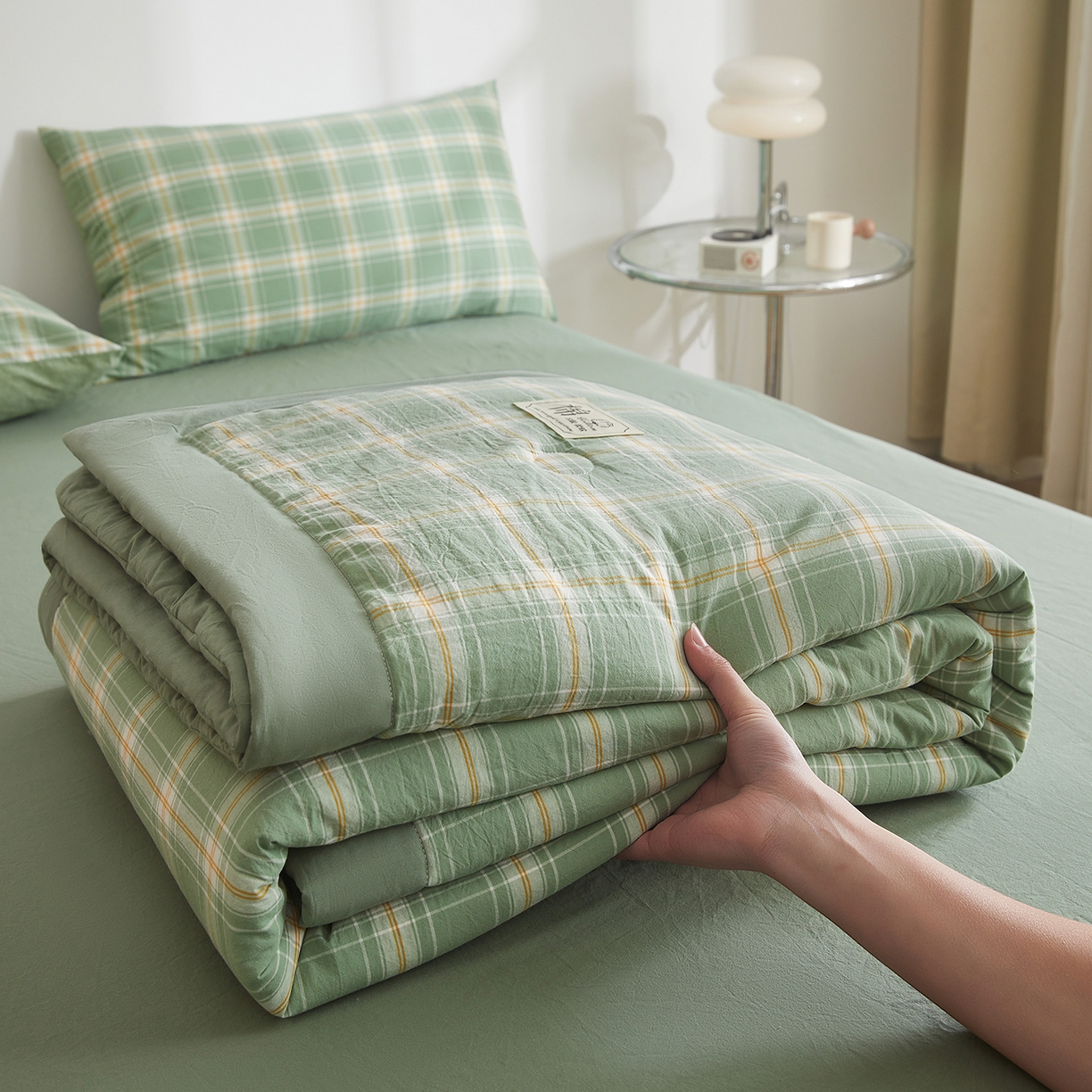 91家纺网 家纺一手货源 找家纺 晓时候 2026新款无印风100%新疆棉花被全棉夏被纯棉夏凉被空调被夏季被子被芯 里约绿