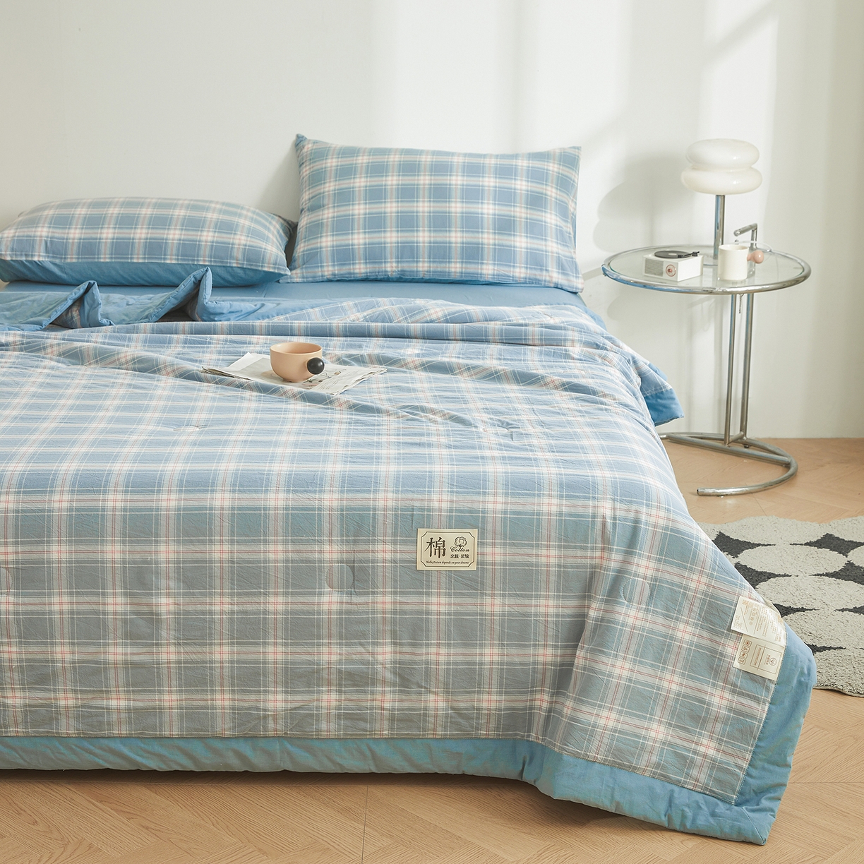 91家纺网 家纺一手货源 找家纺 晓时候 2026新款无印风100%新疆棉花被全棉夏被纯棉夏凉被空调被夏季被子被芯 里约蓝