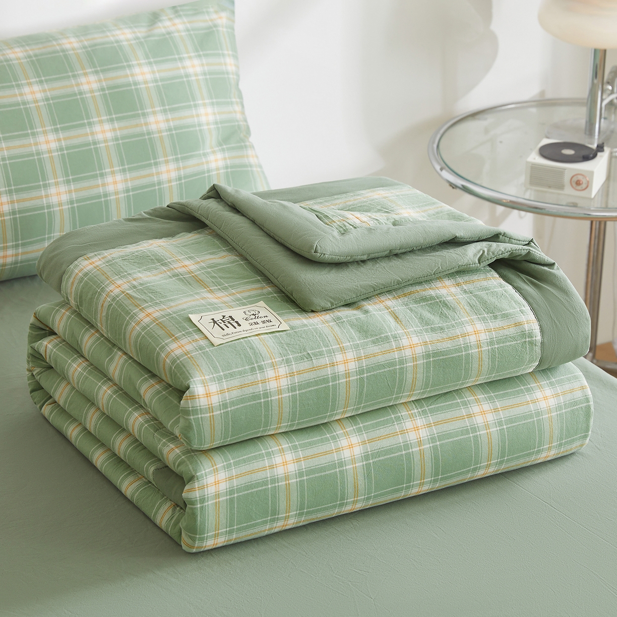 91家纺网 家纺一手货源 找家纺 晓时候 2026新款无印风100%新疆棉花被全棉夏被纯棉夏凉被空调被夏季被子被芯 里约绿