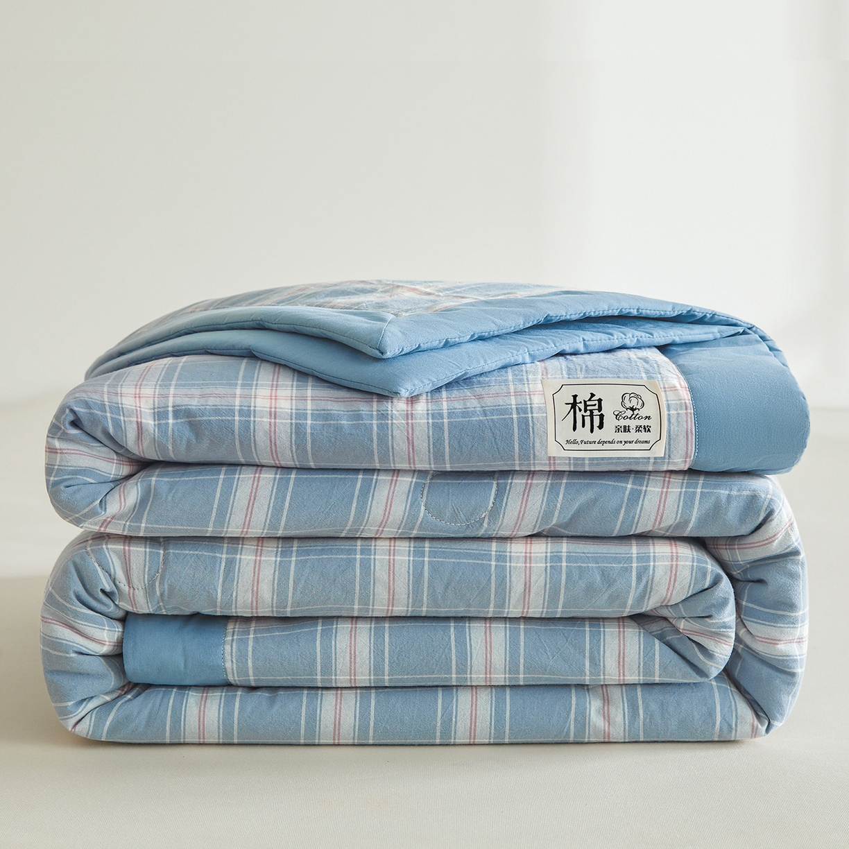 91家纺网 家纺一手货源 找家纺 晓时候 2026新款无印风100%新疆棉花被全棉夏被纯棉夏凉被空调被夏季被子被芯 里约蓝